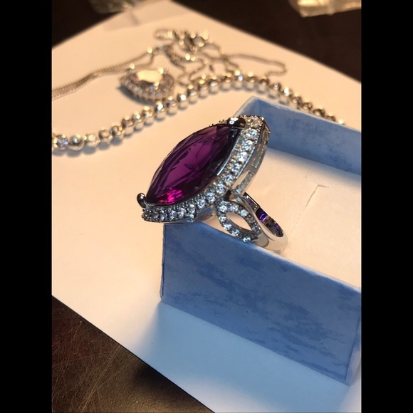 Amethyst Large CZ Gemstone Horse Eye Fine Ring - Picture 7 of 7